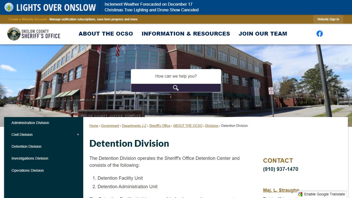 Detention Division | Onslow County, NC